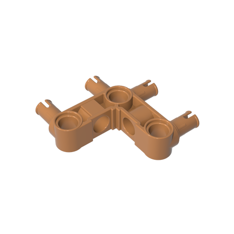 Gobricks,Technic Pin Connector Hub Perpendicular 3 x 3 Bent with 4 Pins (Pin Ridges Across Part),55615