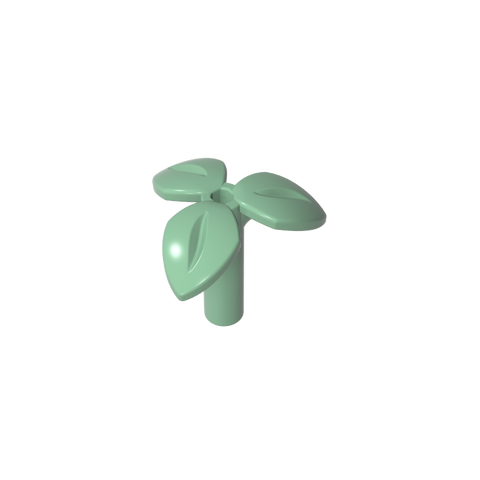 Gobricks,Plant, Stem with 3 Leaves and Bottom Pin,37695