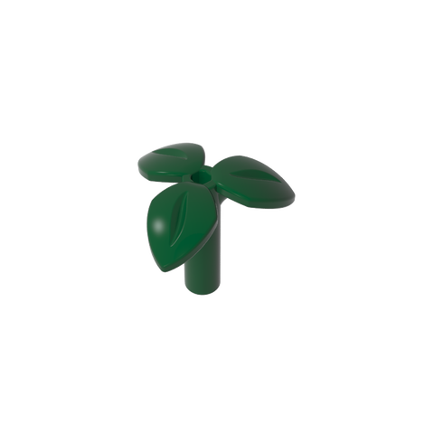 Gobricks,Plant, Stem with 3 Leaves and Bottom Pin,37695