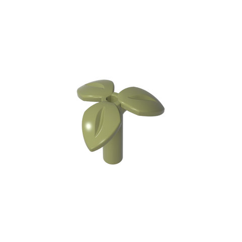 Gobricks,Plant, Stem with 3 Leaves and Bottom Pin,37695