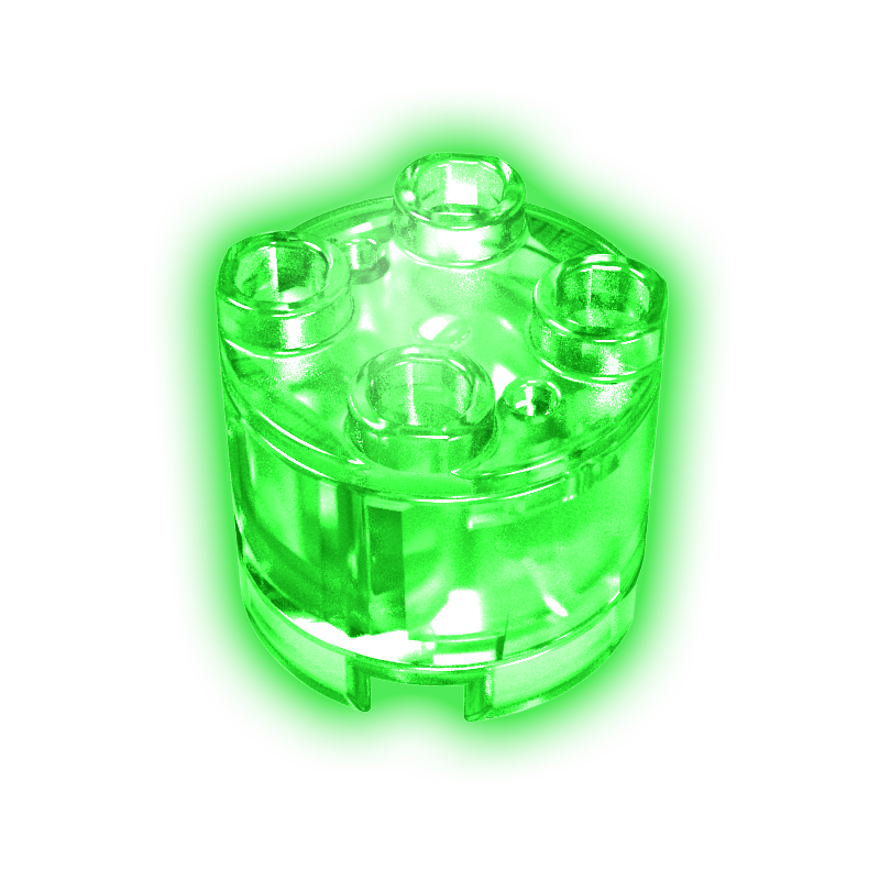 Gobricks,2x2 cylindrical LED lighting parts-emerald green light-transparent shell