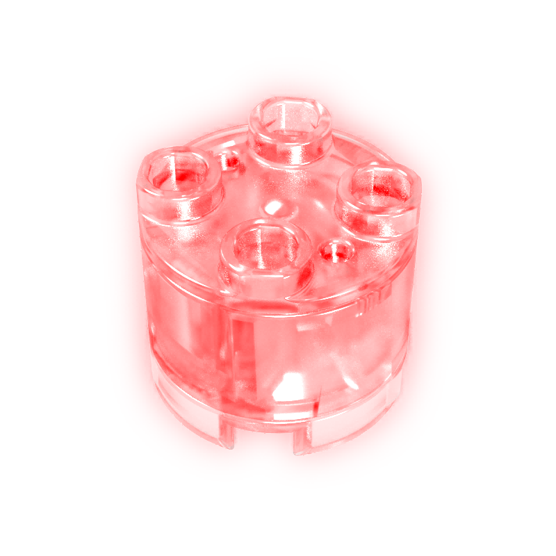 Gobricks,2x2 cylindrical LED lighting parts-red light-transparent shell