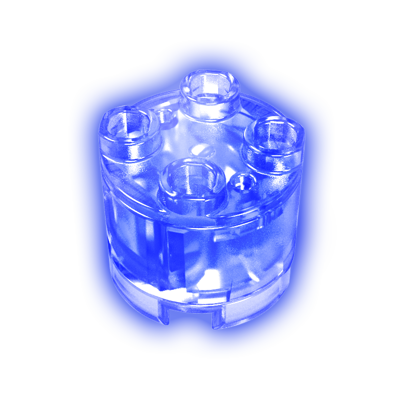 Gobricks,2x2 cylindrical LED lighting parts-blue light-transparent shell